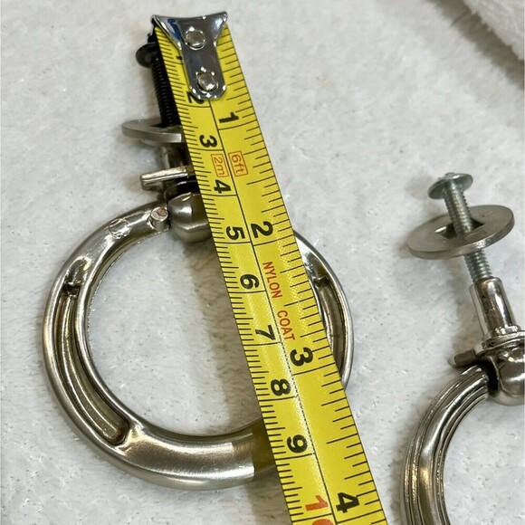 2- VTG Drop Ring Knobs Pulls Dresser End Table Single Hole Polished Silver Ridge - Picture 5 of 7